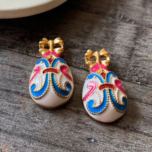 NEW Pink & Gold Enamel Drop Earrings - Picture 8 of 8